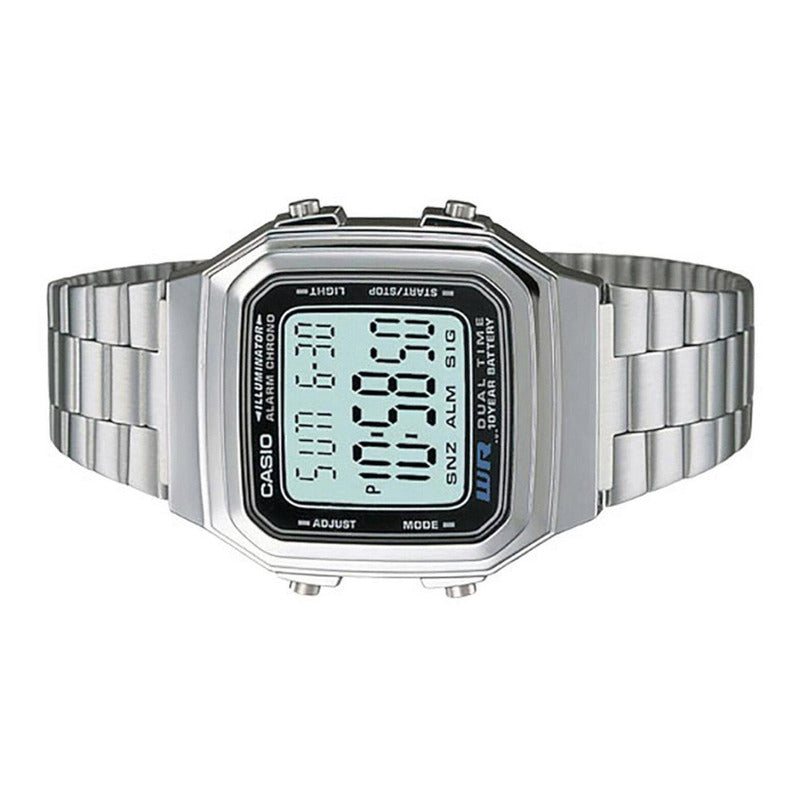 Reloj Metalico Casio Retro A-178wa-1a Relojesymas Color De La Correa Plateado Wa-1a Color Del Bisel Acero Plata Blanco