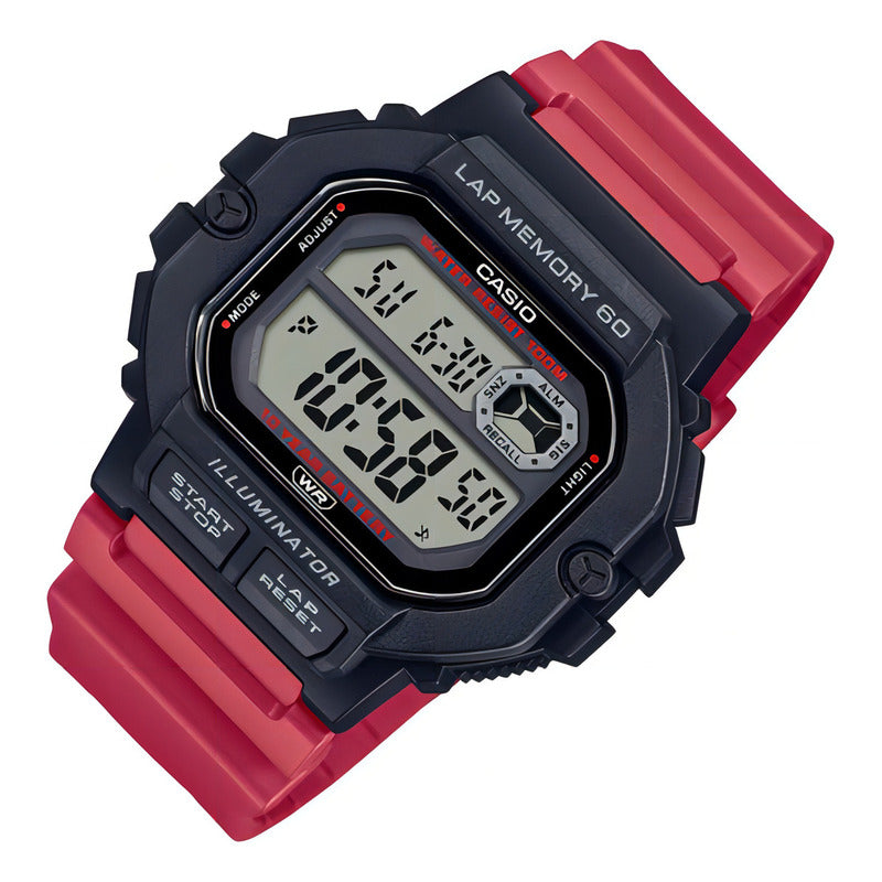 Reloj Casio Ws-1400h-4av Sumergible Original Color De La Correa Rojo Color Del Bisel Negro Color Del Fondo Agua