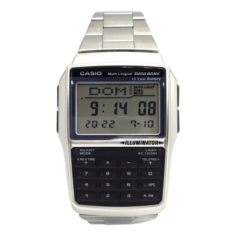 Reloj Pulsera Digital Casio Dbc-32d-1a Con Correa De Acero Inoxidable Color Plateado Plata Azul