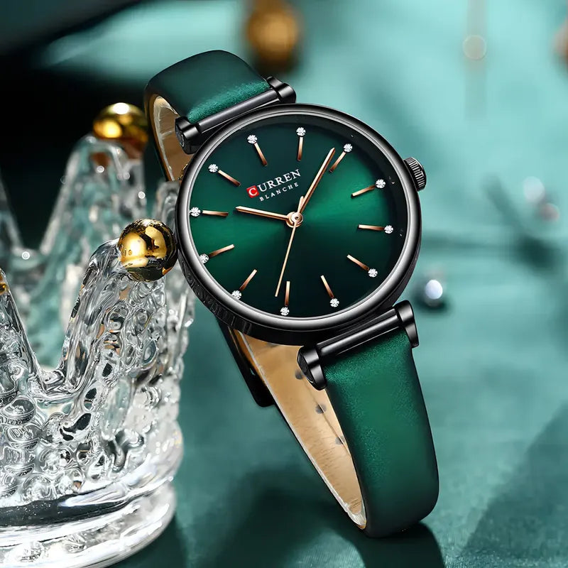 Reloj Curren Esportivo Para Mujer Con Correa De Cuero Black/green