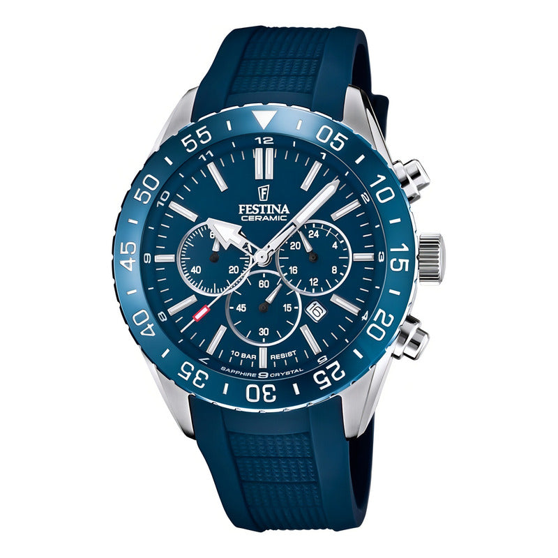 Reloj Festina F20515/1 Hombre Plateado Ceramic /marisio Azul