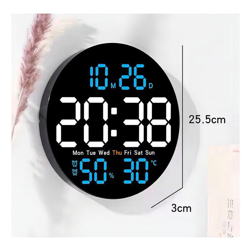 Reloj Digital Volando Led Negro 25 Cm Pared Con Fecha Y Temperatura