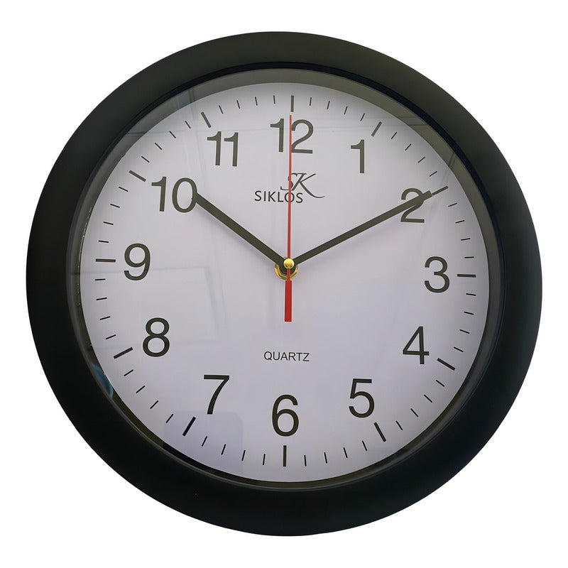 Reloj Pared Plastico Siklos Gb8110 Negro 28 Cm Silencioso Blanco