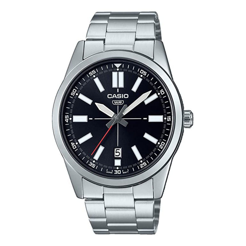 Reloj Pulsera Casio Mtp-vd02d-1eudf Con Correa De Acero Inoxidable Color Plata - Fondo Negro