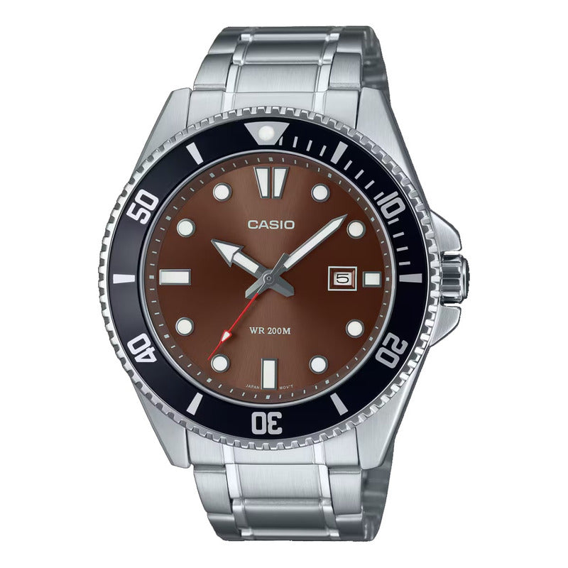 Reloj Casio Hombre Mdv-107d-5av Sumergible Original Plateado Negro Marrón