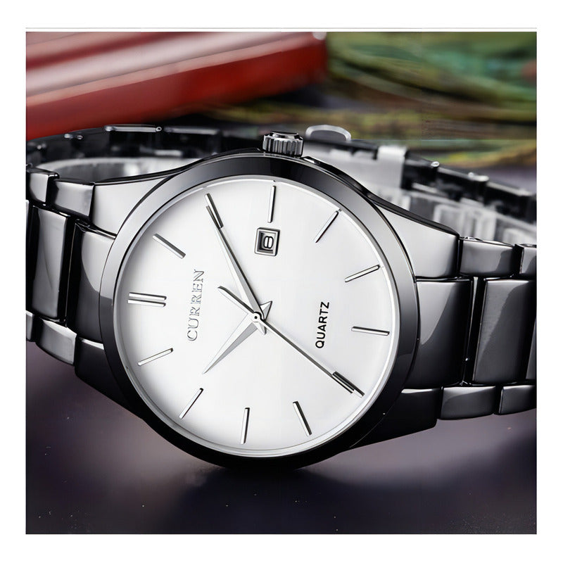 Relojes De Cuarzo Inoxidable Curren Business Para Hombre Color De La Correa Negro/blanco