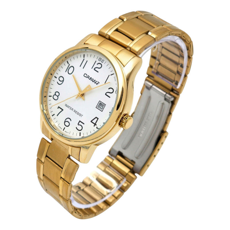 Reloj Pulsera Casio Mtp-v002g-7b2u Con Correa De Acero Inoxidable Color Dorado - Fondo Blanco