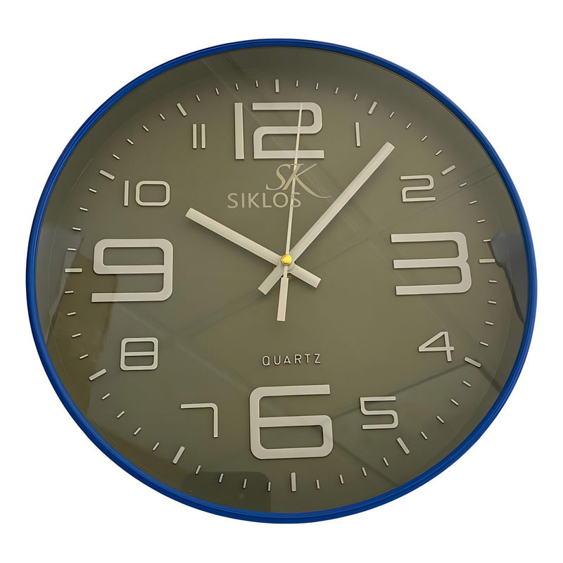 Reloj De Pared Siklos Análogo Silencioso 25cm Azul Vintage Gris Oscuro