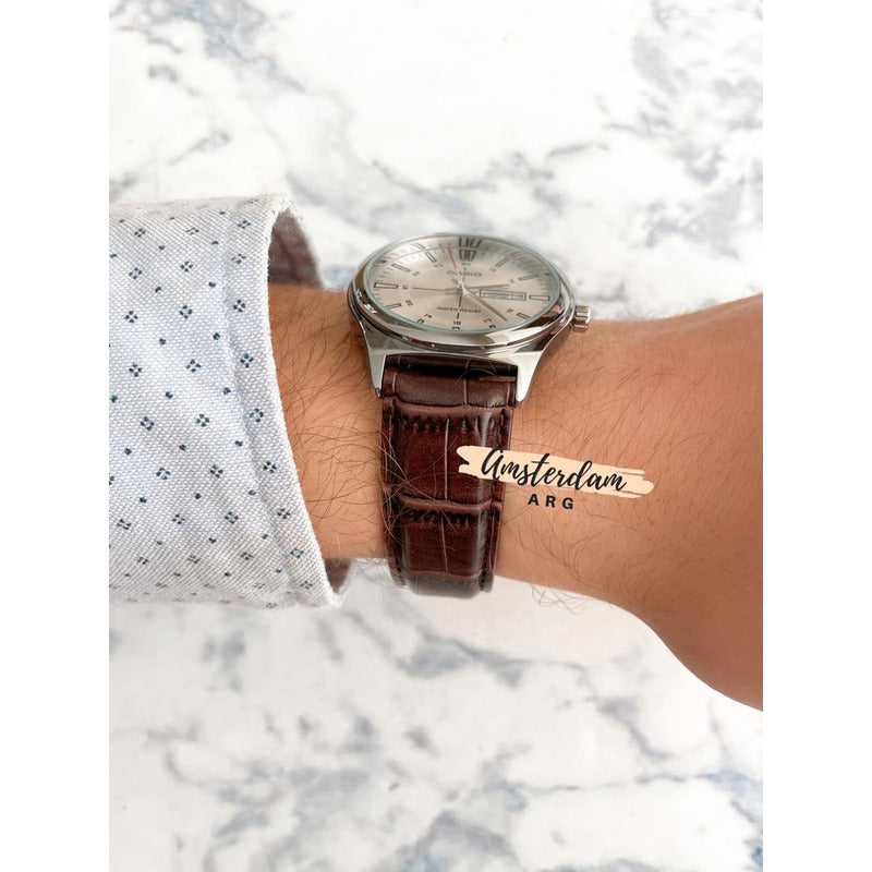Reloj Casio Core Para Hombre Con Correa De Cuero Marrón Plateado