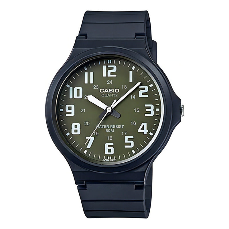Reloj Pulsera Casio Mw-240-3bvdf Con Correa De Resina Color Negro - Fondo Verde