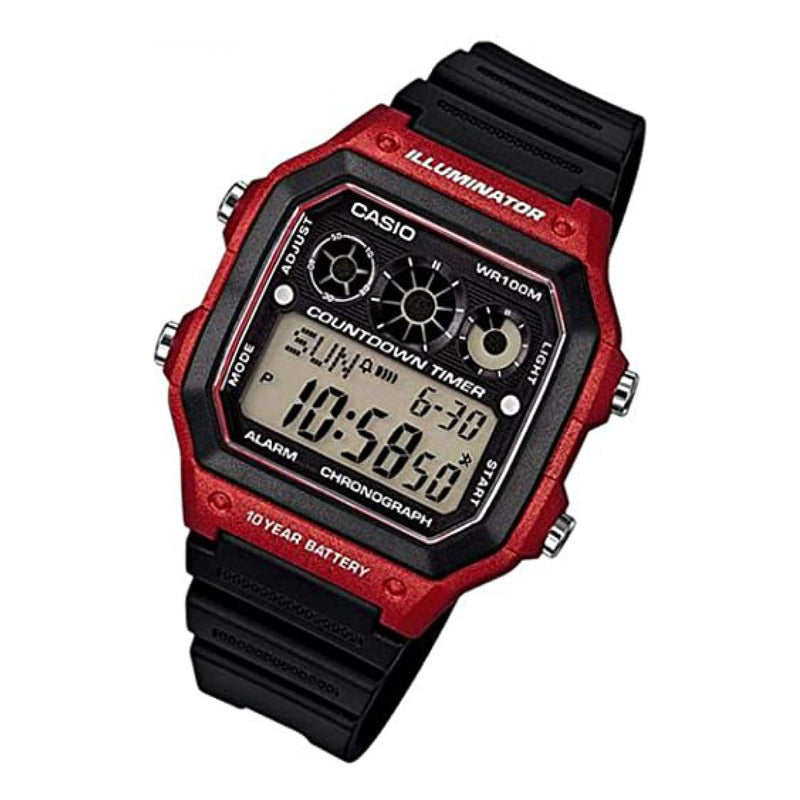 Reloj Pulsera Digital Casio Ae-1300wh-4a Con Correa De Resina Color Negro - Bisel Rojo/negro