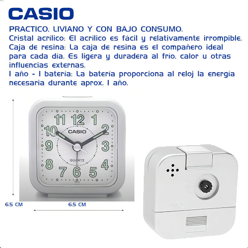 Reloj Despertador Analogico Casio Tq-141-8d Luz Numeros Grandes. Gris