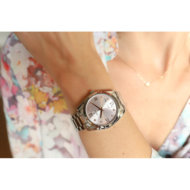 Reloj De Mujer Festina Boyfriend Con Piedras De Acero F16790 Color Del Fondo Lila Claro Color De La Malla Plateado Color Del Bisel Plateado Rosa