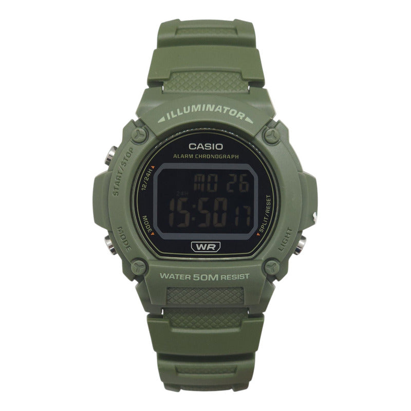 Reloj Pulsera Digital Casio W-219hc-3bvdf Con Correa De Resina Color Verde - Bisel Negro