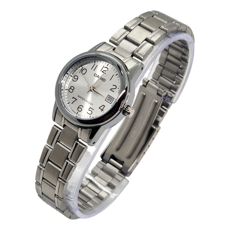 Reloj Pulsera Casio Ltp-v002 Con Correa De Acero Inoxidable Color Plateado