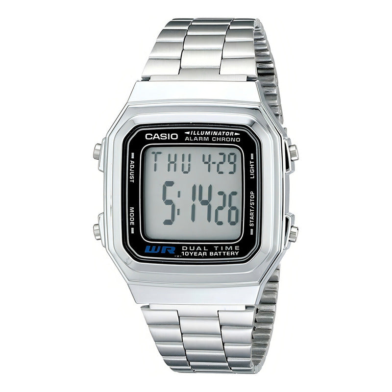Reloj Metalico Casio Retro A-178wa-1a Relojesymas Color De La Correa Plateado Wa-1a Color Del Bisel Acero Plata Blanco