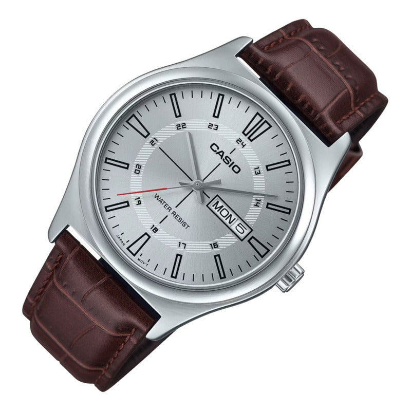 Reloj Casio Core Para Hombre Con Correa De Cuero Marrón Plateado