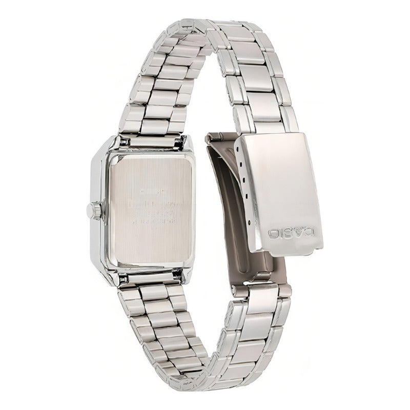 Reloj Casio Ltpv007 Mujer Acero Inoxidable Números Romanos Color Del Fondo Negro Ltp-v007d-1b