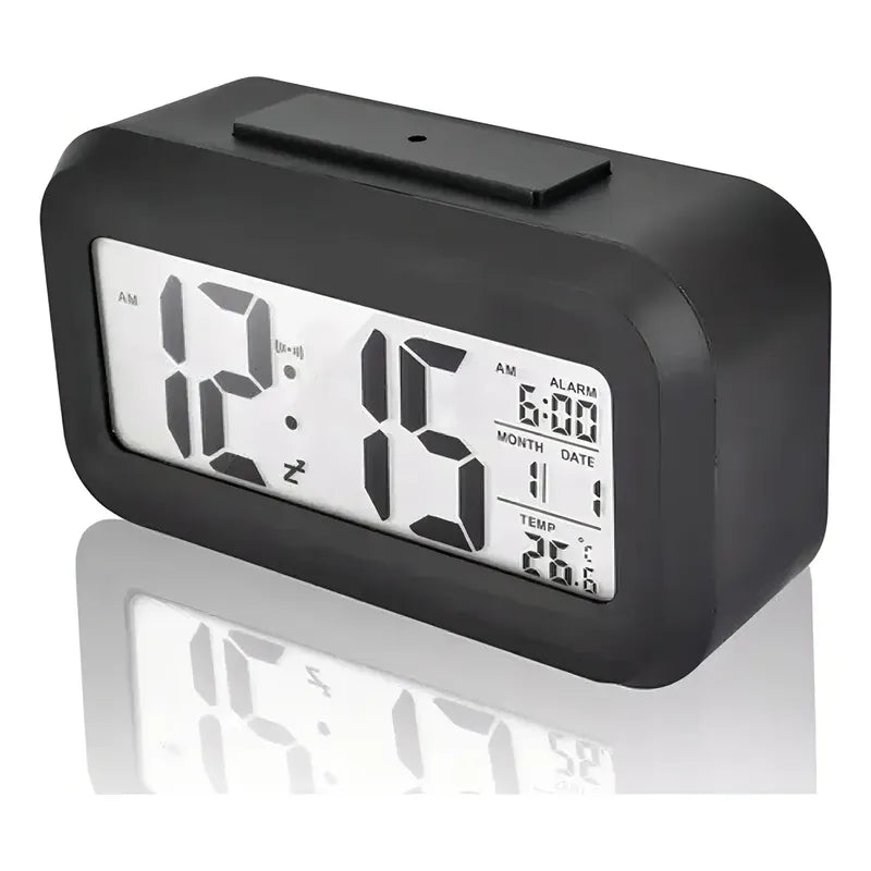 Reloj Despertador Pantalla Led Fecha Temperatura Alarma Color Negro 14 Cm
