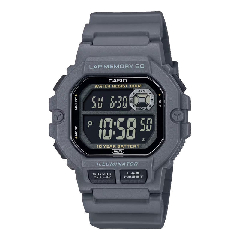 Reloj Casio Ws-1400h-8bv, 60 Laps De Cronometro, 10 Años Gris Negro