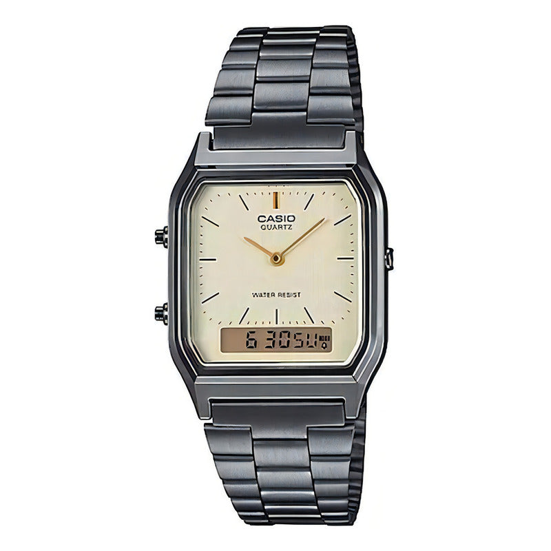 Reloj Casio Aq-230 Analógico-digital Plateado Con Alarma Blanco