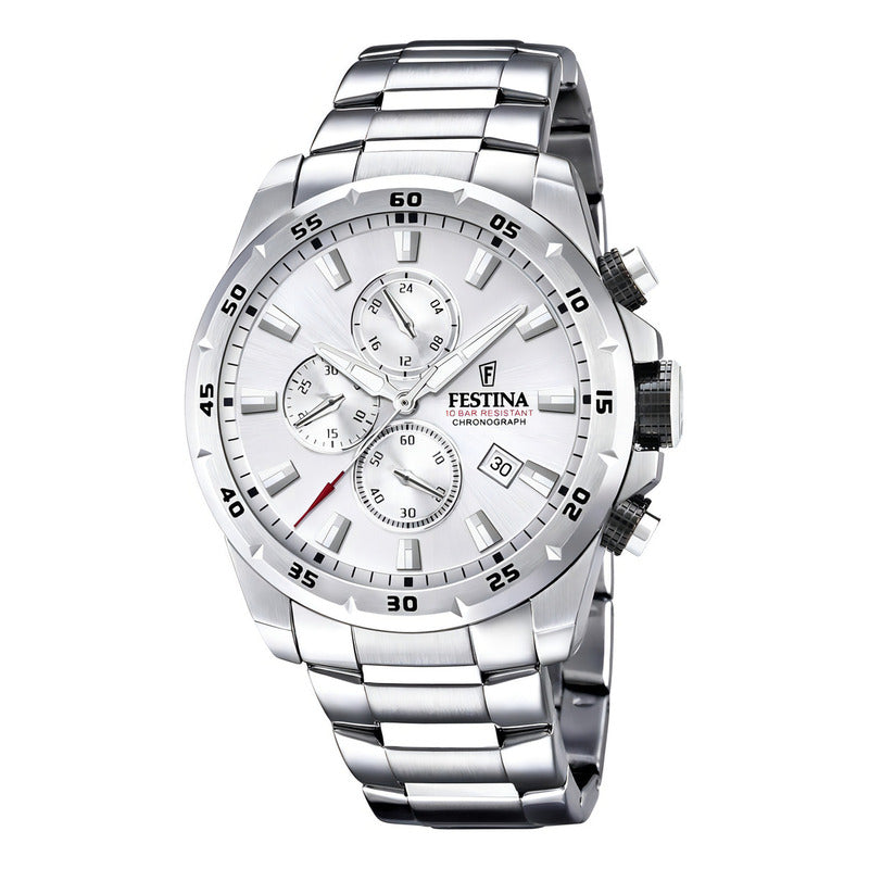 Reloj Pulsera Festina F20463 Con Correa De Acero Inoxidable Color Plateado - Fondo Blanco