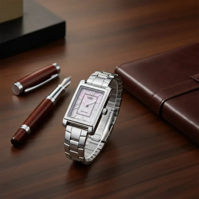 Reloj Pulsera Casio Ltp-1234ds-4adf Original Plateado Rosa