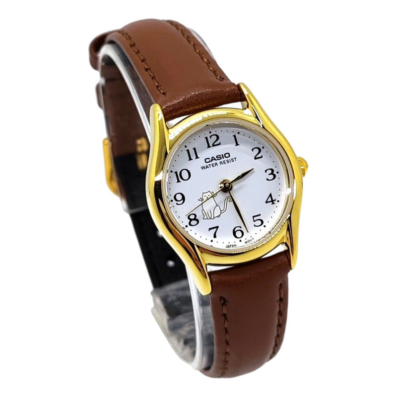 Reloj Casio Ltp-1094q-7b8rd Mujer Correa Piel Marrón Full Dorado Blanco