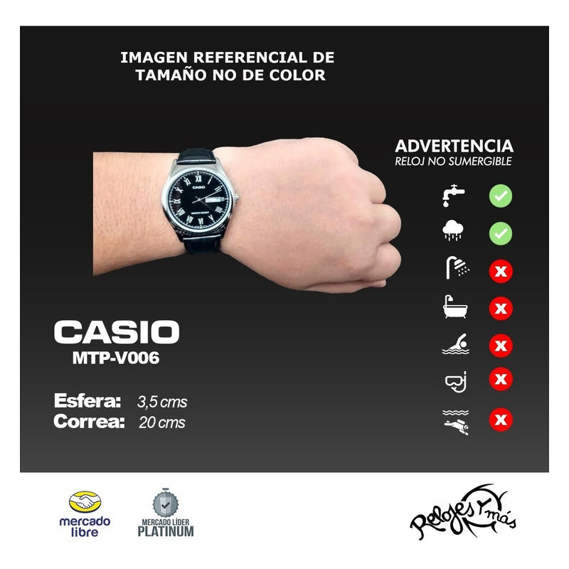 Reloj Casio Hombre Mtp-v006l-1b2 Calendario Original Mtp-v006l-1b2 Plateado Negro
