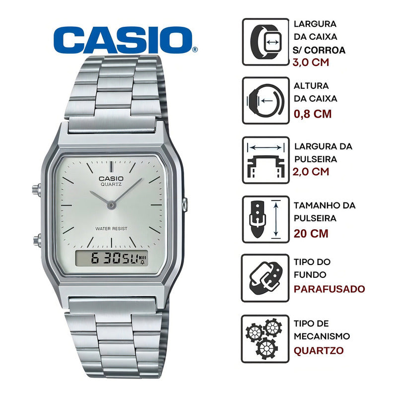 Reloj Casio Vintage Aq-230a-7a Digital Y Analógico Acero Inoxidable Plateado