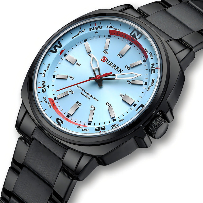 Relojes Cuarzo Inoxidable Curren 8455 Business Fondo Plata Negro Plateado