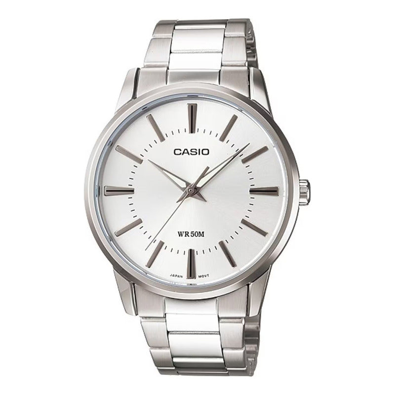 Reloj Casio Metal Hombre Mtp-1303d-7a Nuevo Original Plateado Blanco