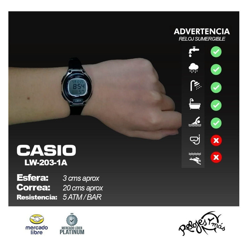 Reloj Casio Lw-203 Colores Surtidos/relojesymas Negro 1a