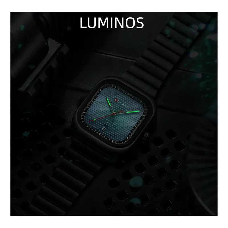 Relojes De Cuarzo Curren Classic Con Calendario Cuadrado, Color De Fondo Verde/plateado Verde Plata