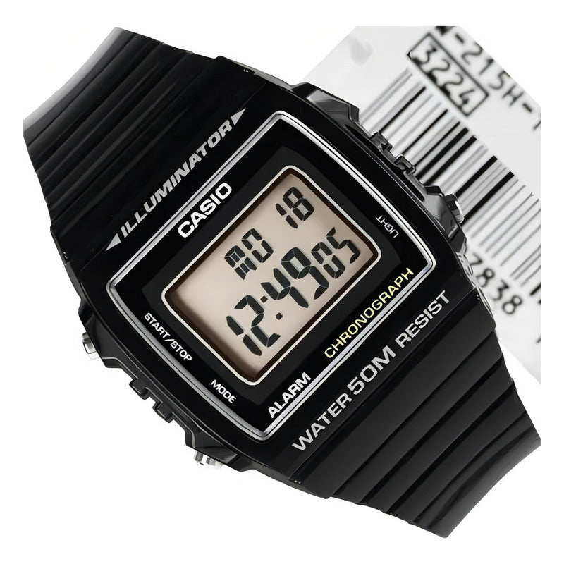 Reloj Casio Original Hombre W-215h-1av 50m Fecha Color De La Malla Negro Color Del Fondo Gris