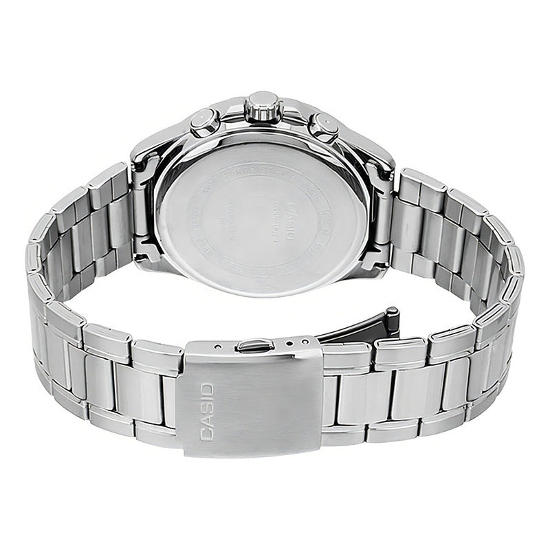 Reloj Casio Mtp-1374d Para Hombre Con Correa De Acero Inoxidable Y Fondo Negro Plateada Negro 1av