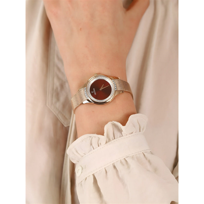 Reloj Festina Mujer F20496.1 Mademoiselle Acero Color De La Malla Rosê Color Del Bisel Rosê Color Del Fondo Rojo