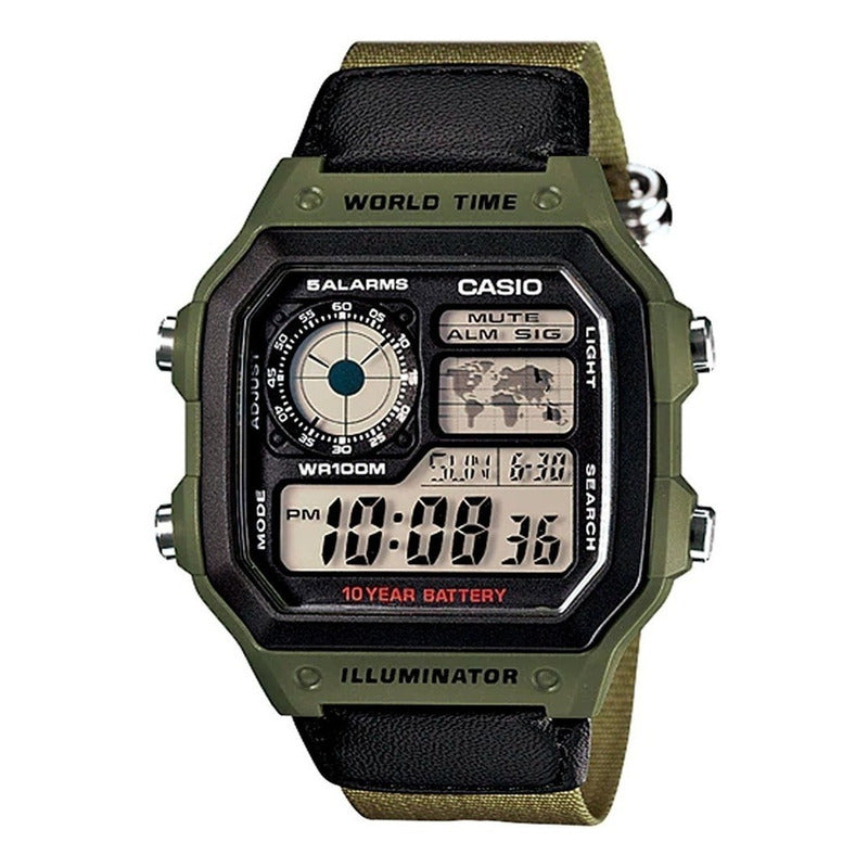 Reloj Pulsera Casio Collection Ae-1200whb-3bv Relojesymas Negro/verde Negro Negro