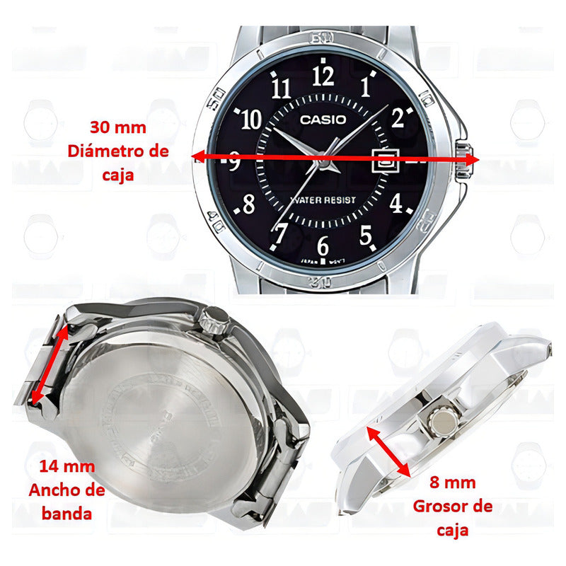 Reloj Casio Ltpv004 Mujer Fondo Negro *watchsalas* Full Color De La Correa Plateado Color Del Bisel Plateado Color Del Fondo Negro Ltp-v004d-1b