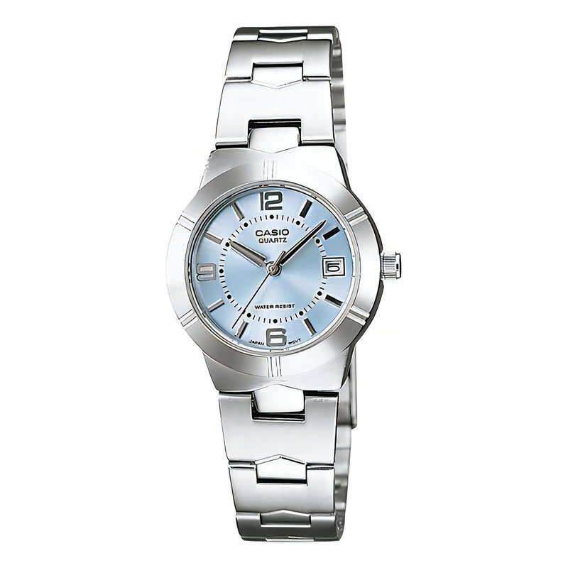 Reloj Casio Mujer Modelo Ltp-1241d-2adf Plateado Azul Claro