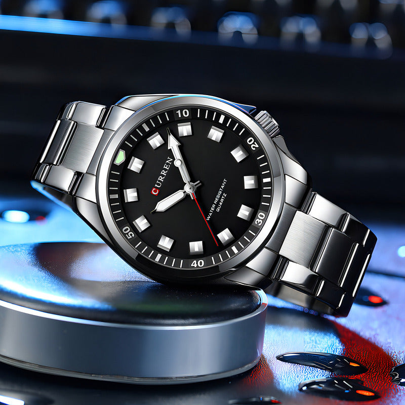 Relojes De Cuarzo Luminosos Curren 8451 Business . Fondo Plata Negro