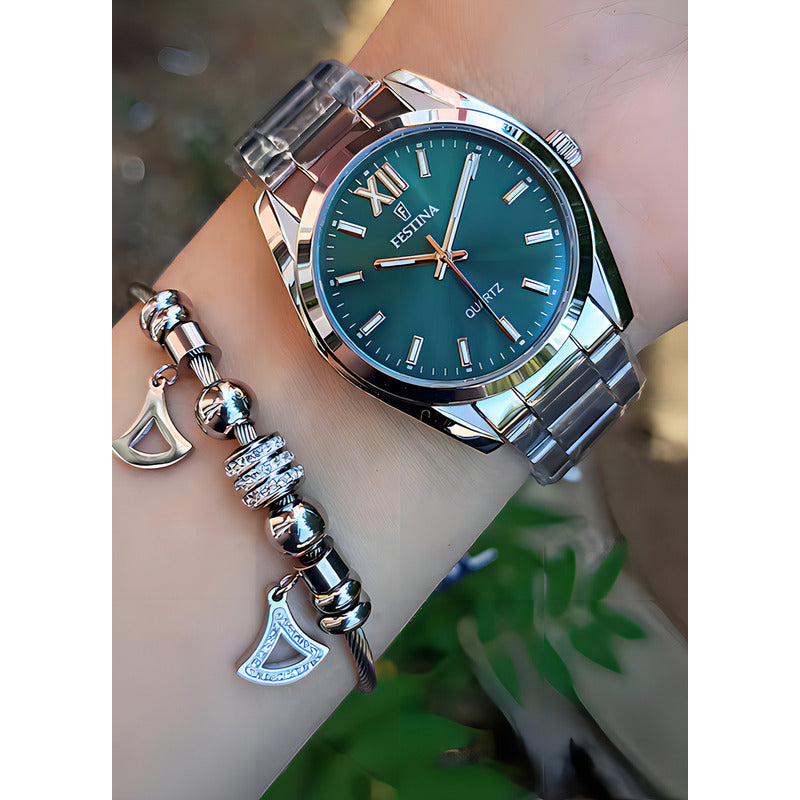Reloj Para Mujer Festina Boyfriend F20622/c Plateado Verde