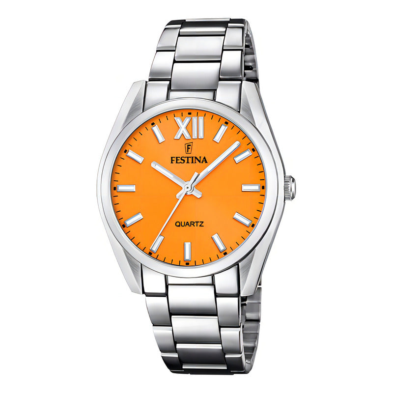 Reloj Festina F20622.k Mujer Cuarzo Acero Inoxidable Plateado Naranja