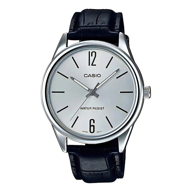 Reloj Casio Clásico Para Hombre Mtp-v005l Con Malla De Cuero Negra Negro Plateado
