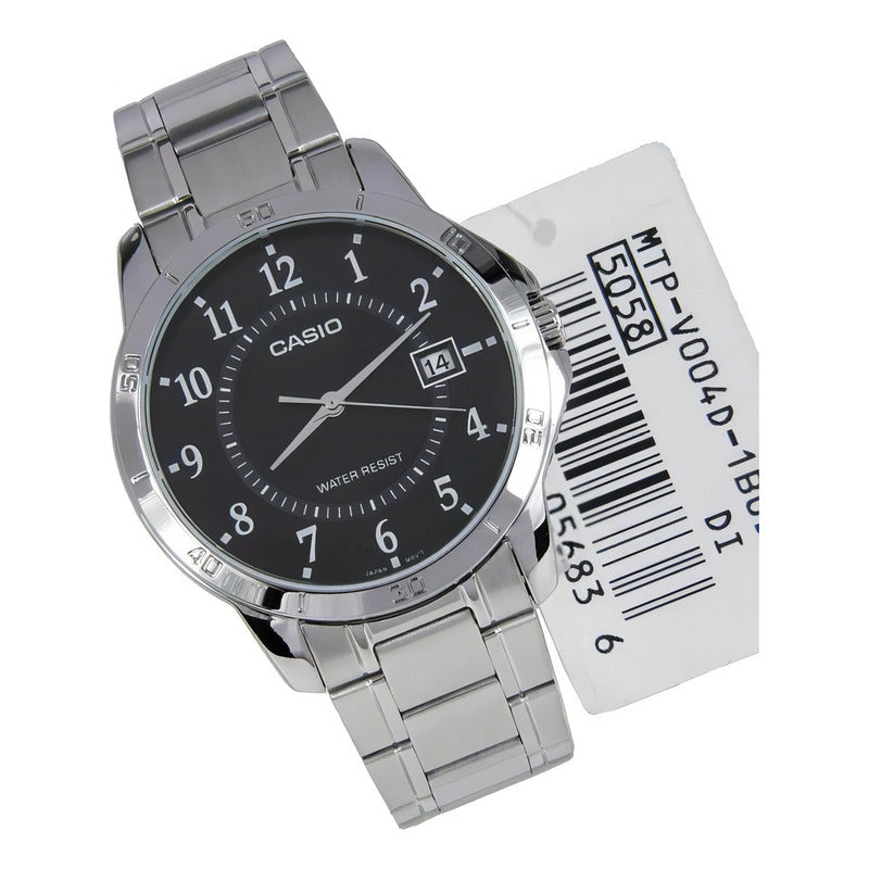 Reloj Pulsera Casio Mtp-v004gl-9 Con Correa De Acero Inoxidable Color Plata - Fondo Negro