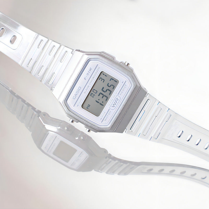Reloj Pulsera Casio Collection F-91ws-7 Transparente Plateado Gris