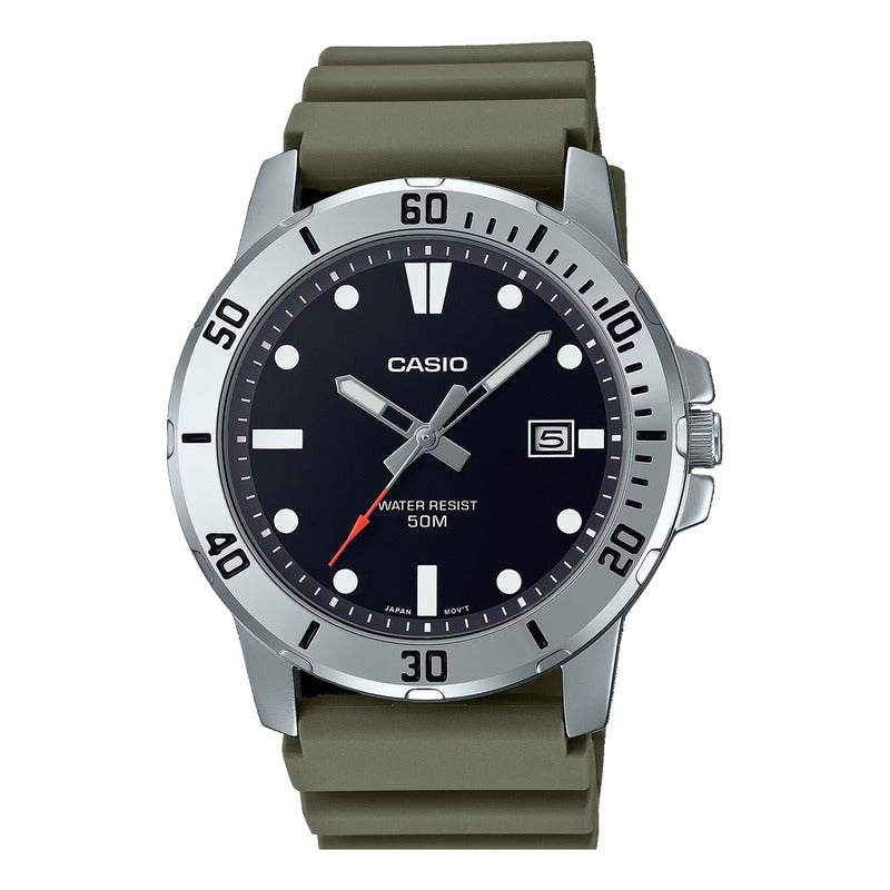 Reloj Casio Hombre Mtp-vd01-3e Resina Original Verde Musgo Plateado Negro
