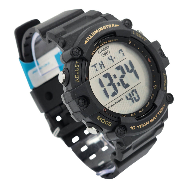 Reloj Pulsera Digital Casio Ae-1500whx-1avd Con Correa De Resina Color Negro - Fondo Gris - Bisel Negro/amarillo