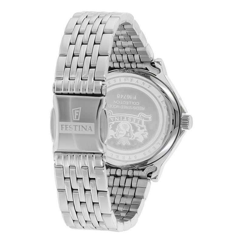 Reloj Festina Mujer Acero F16748.1 Clasico Calendario Blanco Color De La Malla Plateado Color Del Bisel Plateado