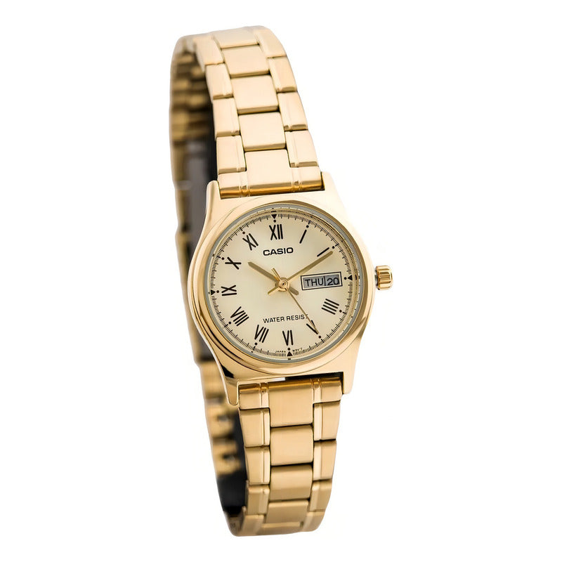 Reloj Casio Mujer Ltp-v006g-9budf Dorado Manteca Romanos